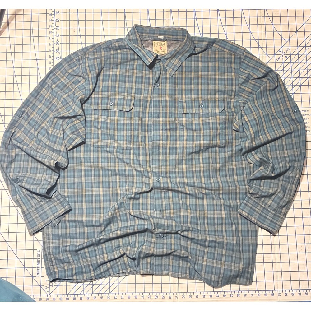 RedHead Brand Co Blue Plaid Outdoor Fishing Shirt XXL 2XL
